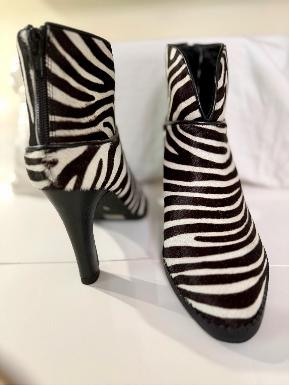 Zebra-Print Ankle Booties - Black & White by Jon Josef